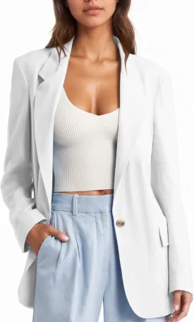 2025 Womens Summer Linen Blazer Long Lightweight One Button Trendy Casual Work Office Suit Jackets with Pockets