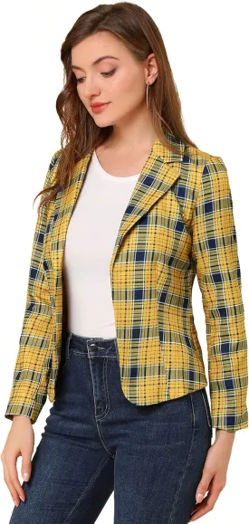 Allegra K Women's Work Casual Fitted Blazer Notch Lapel Printed Open Front Suit Jacket