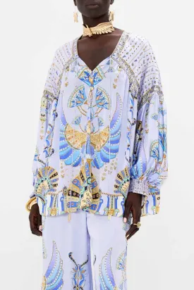 Blouson Blouse w Neck Tie in Under Scarab Skies