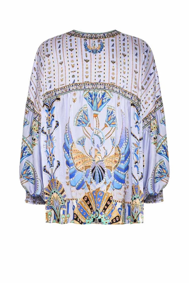 Blouson Blouse w Neck Tie in Under Scarab Skies