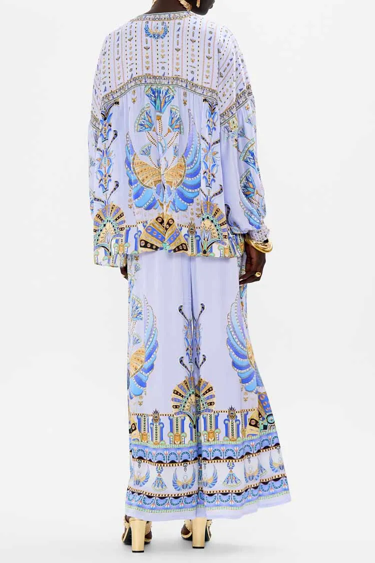 Blouson Blouse w Neck Tie in Under Scarab Skies