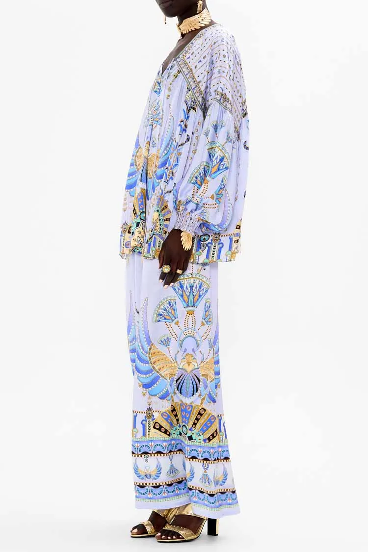 Blouson Blouse w Neck Tie in Under Scarab Skies