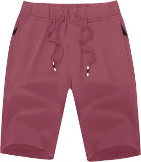 Boisouey Mens Casual Shorts Cotton Drawstring Elastic Waist with Zipper Pockets