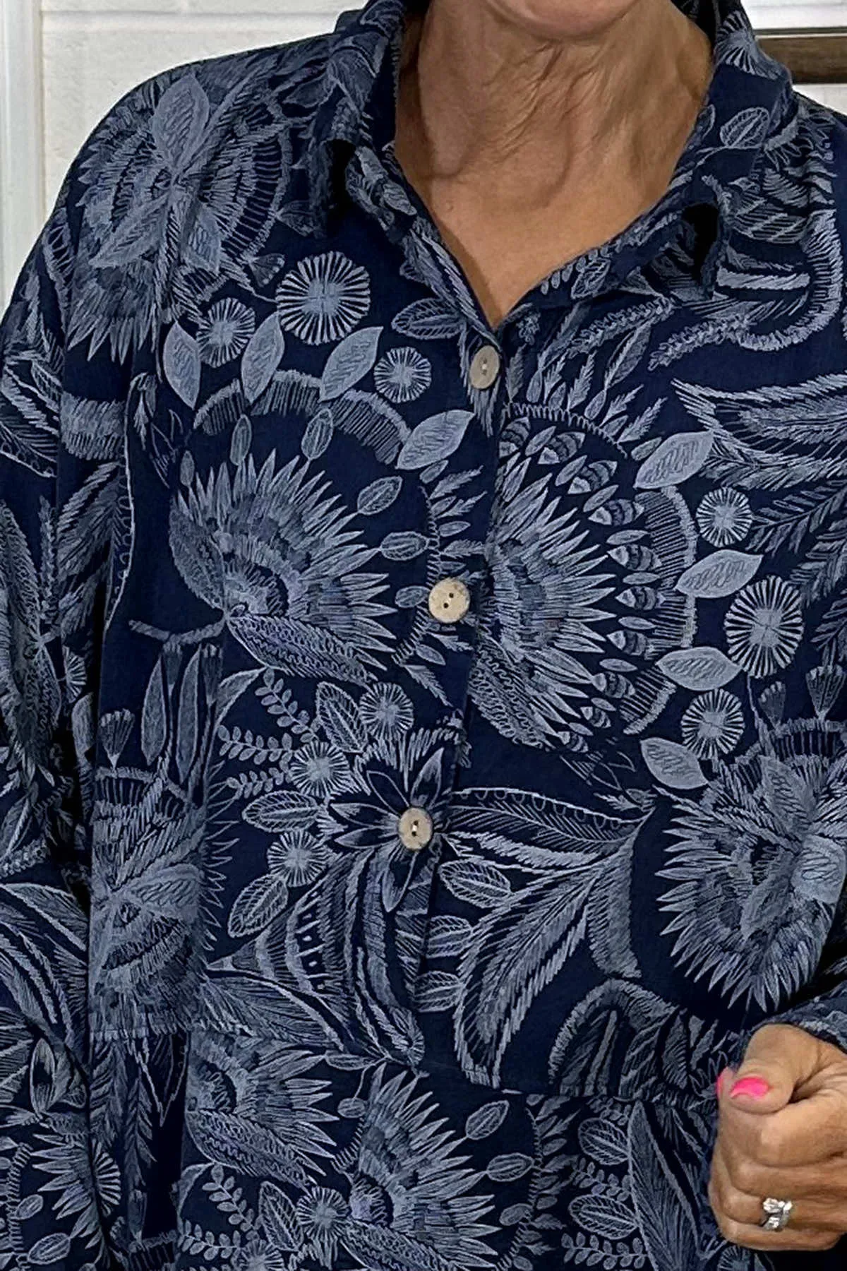 Catelyn Print Needlecord Top Navy