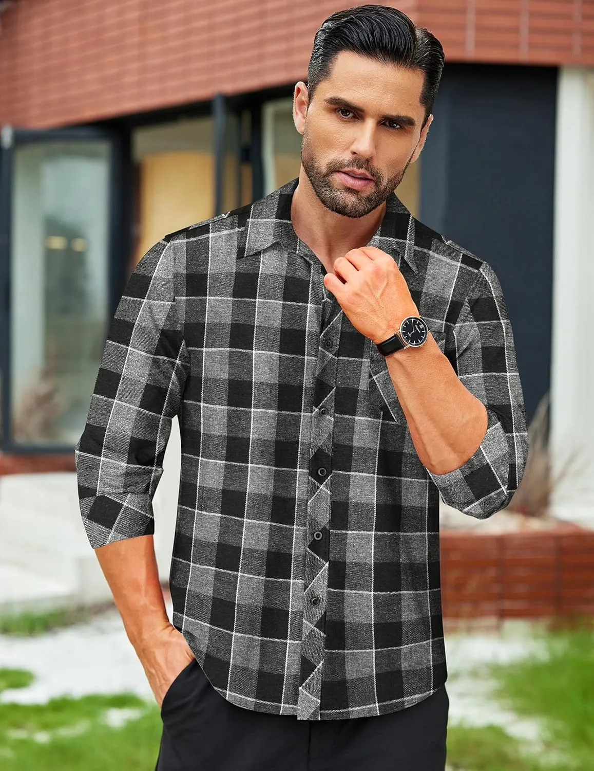 COOFANDY Men's Flannel Plaid Shirts Long Sleeve Button Down Shirts Casual Fall Shirt Jacket