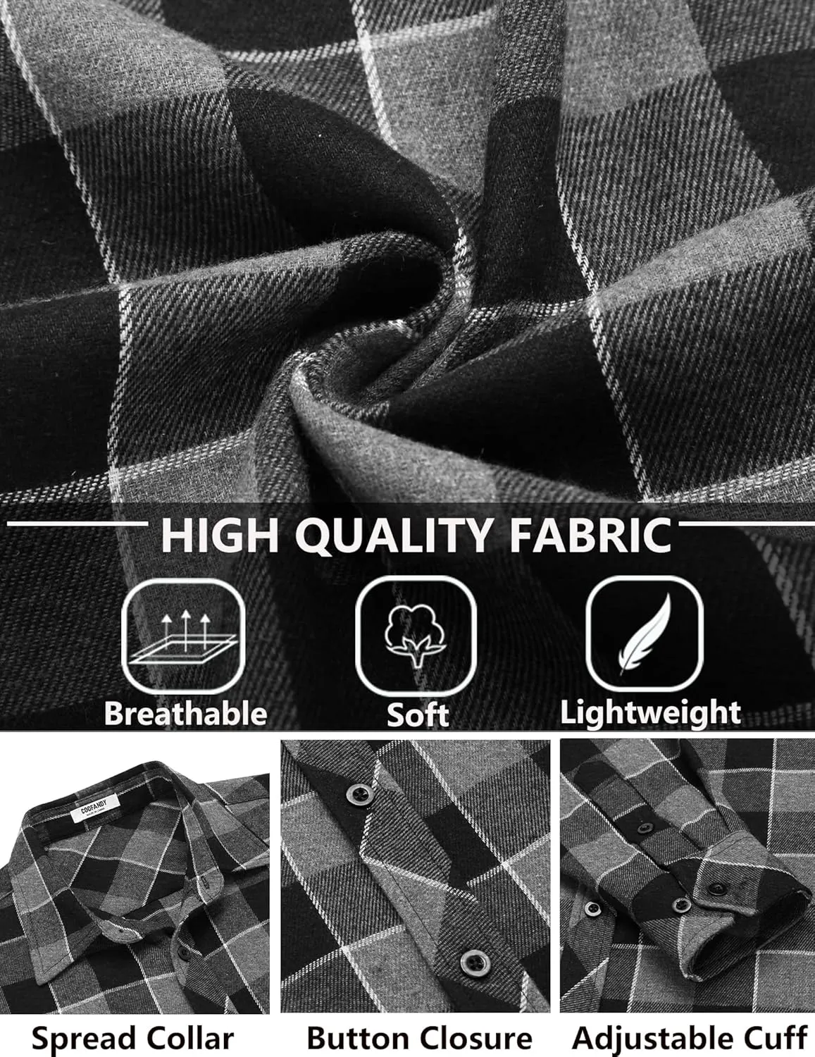 COOFANDY Men's Flannel Plaid Shirts Long Sleeve Button Down Shirts Casual Fall Shirt Jacket