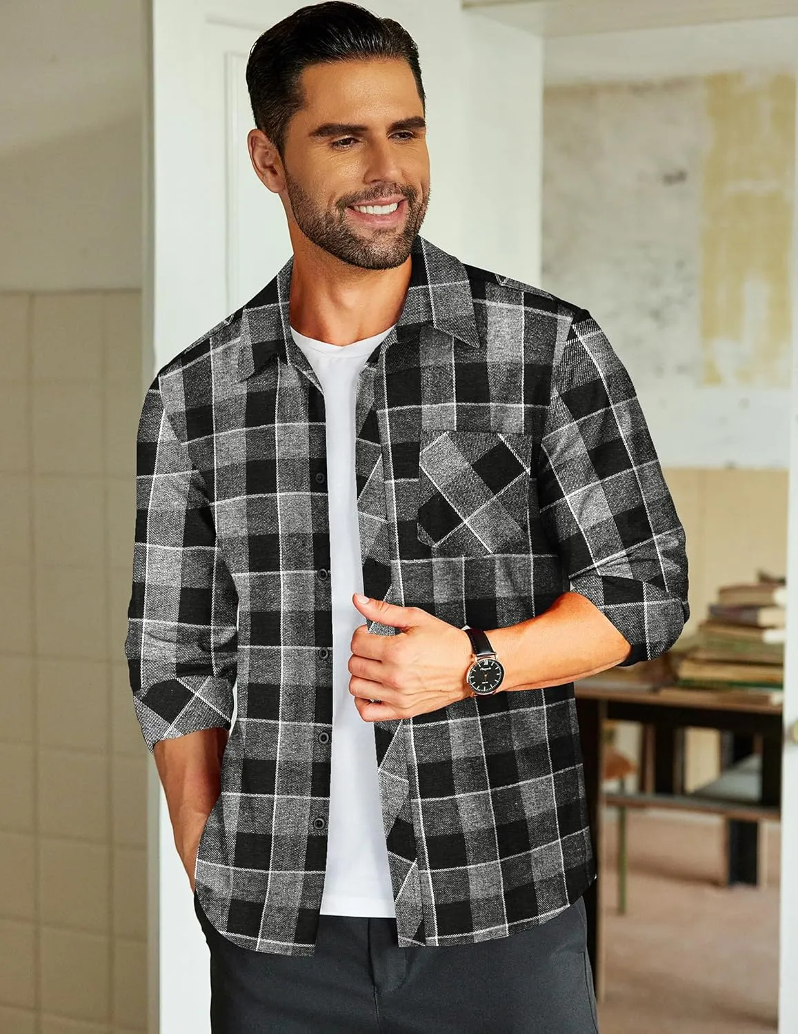 COOFANDY Men's Flannel Plaid Shirts Long Sleeve Button Down Shirts Casual Fall Shirt Jacket