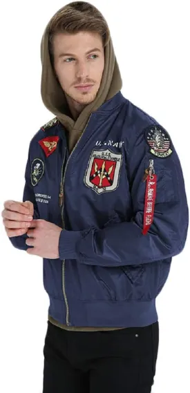 CORIRESHA Mens Apollo Space Embroidered Patches Slim Fit Bomber Jackets Windbreaker