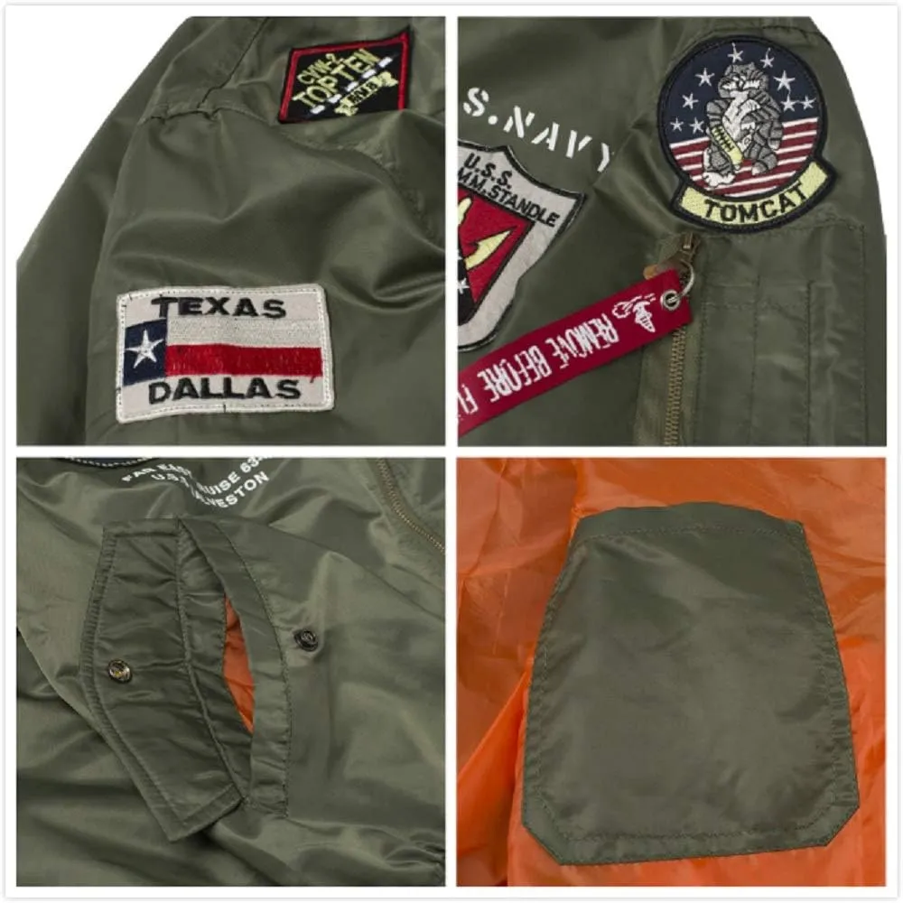 CORIRESHA Mens Apollo Space Embroidered Patches Slim Fit Bomber Jackets Windbreaker