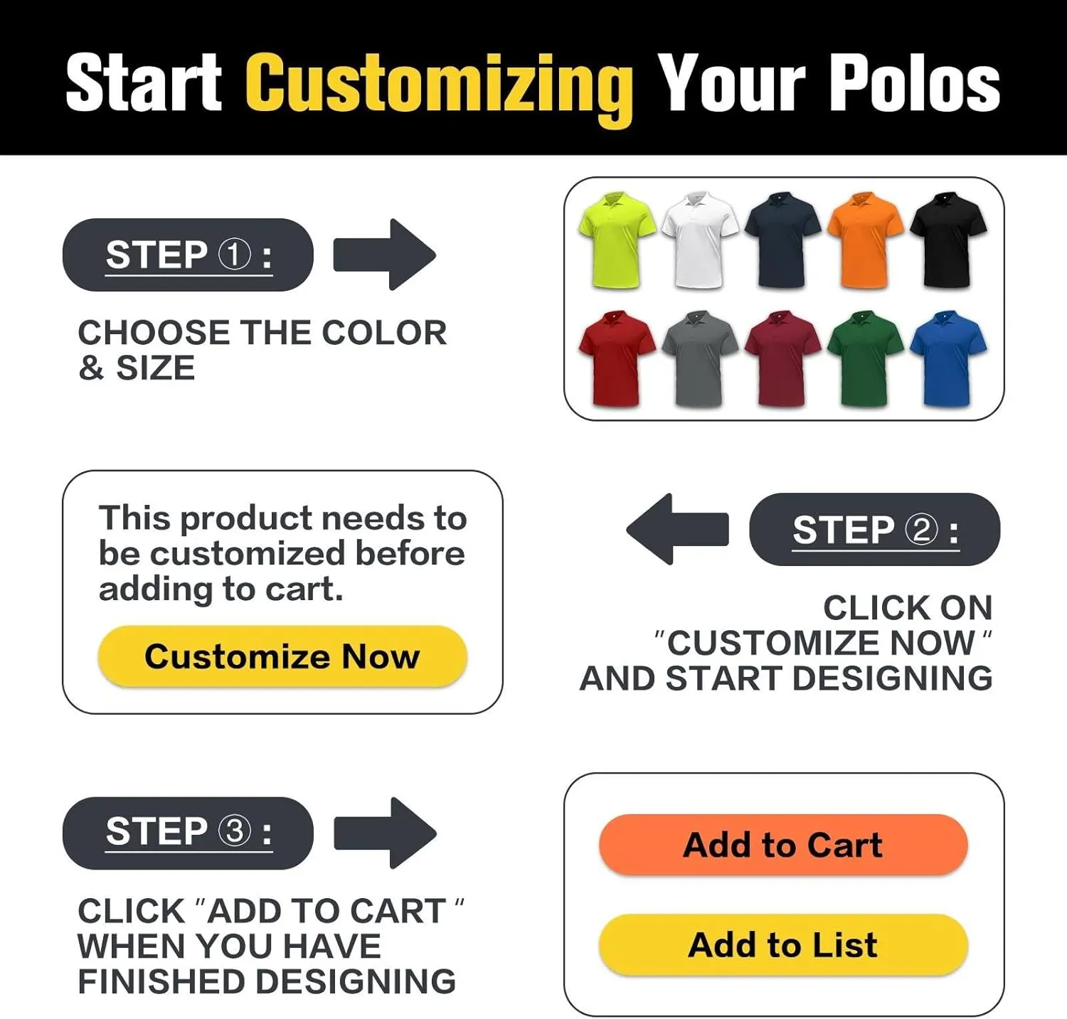Custom Polo Shirts for Men Women Design Your Own Text/Logo/Photo Personalized Golf Company Work Polo Embroidered Print