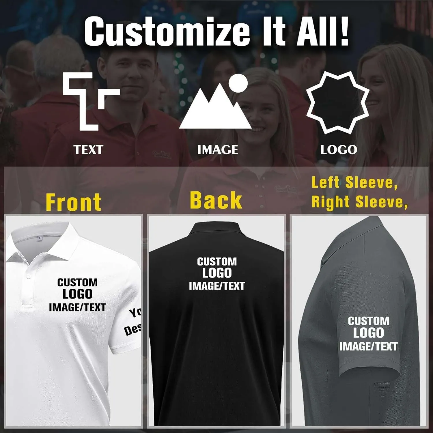 Custom Polo Shirts for Men Women Design Your Own Text/Logo/Photo Personalized Golf Company Work Polo Embroidered Print