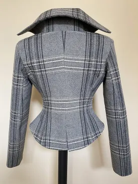 Grey, Gray Wool Tartan tailored jacket, Tweed checked blazer, Womens plaid coat, Scottish tartan plaid blazer (XXL)