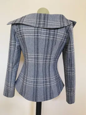 Grey, Gray Wool Tartan tailored jacket, Tweed checked blazer, Womens plaid coat, Scottish tartan plaid blazer
