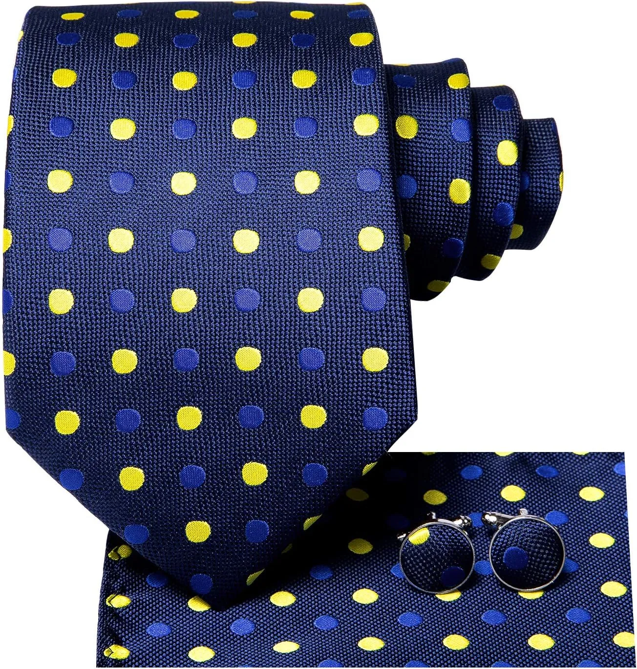 Hi-Tie 3 Pcs Gift Box Mens Tie Set Necktie with Pocket Square Cufflinks Lapel Pin Silk Neck Tie Collection