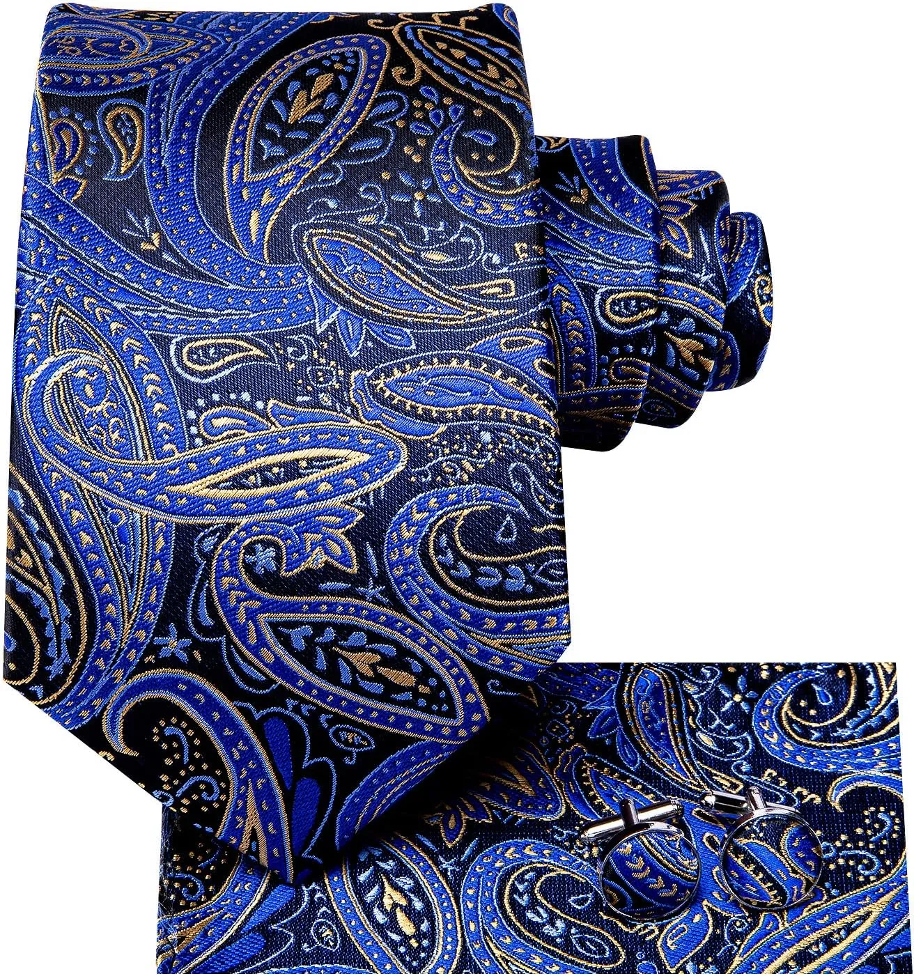 Hi-Tie 3 Pcs Gift Box Mens Tie Set Necktie with Pocket Square Cufflinks Lapel Pin Silk Neck Tie Collection