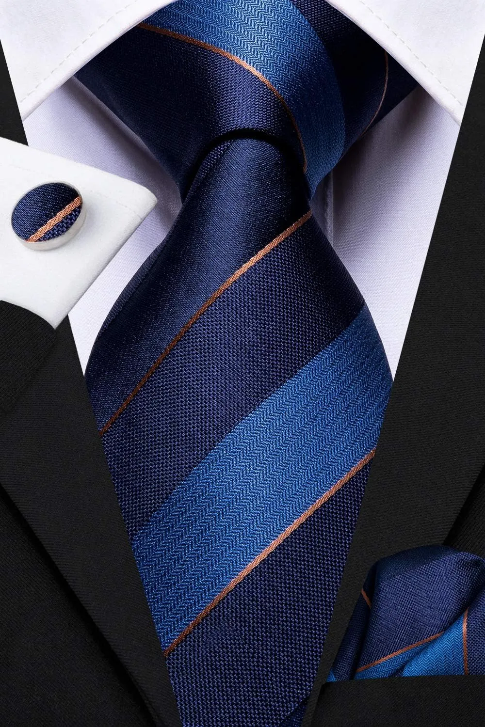 Hi-Tie 3 Pcs Gift Box Mens Tie Set Necktie with Pocket Square Cufflinks Lapel Pin Silk Neck Tie Collection