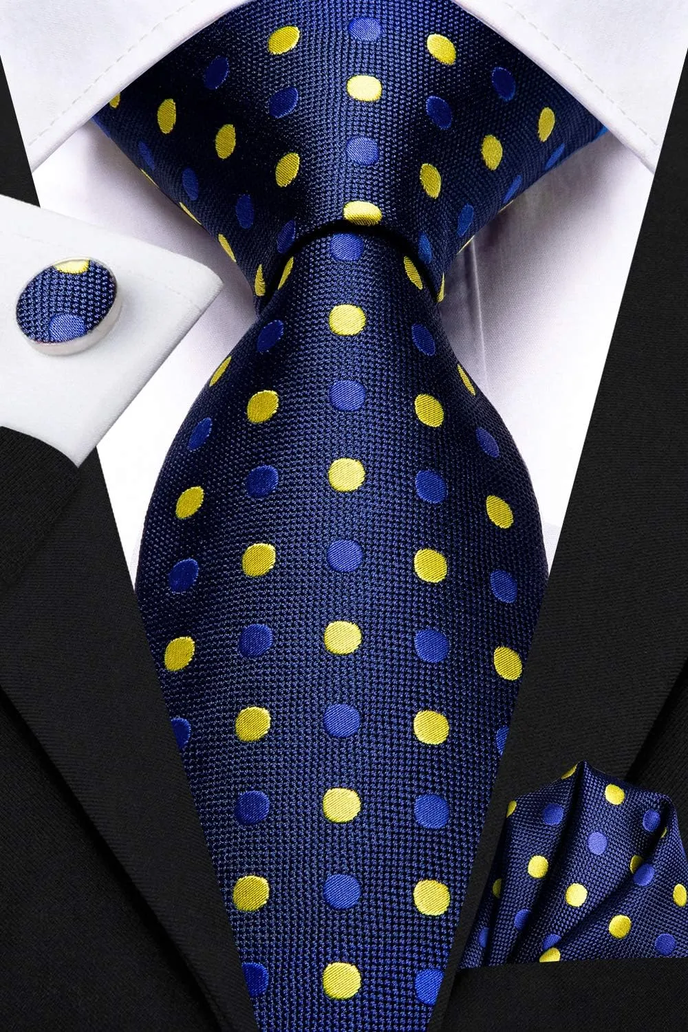 Hi-Tie 3 Pcs Gift Box Mens Tie Set Necktie with Pocket Square Cufflinks Lapel Pin Silk Neck Tie Collection