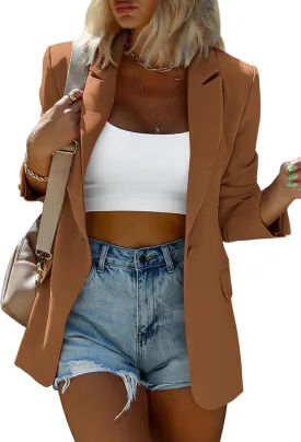 KIRUNDO Womens Blazer 2025 Spring Fall Bussiness Casual Long Sleeve Button Open Front Suit Jackets Work Clothes Pockets