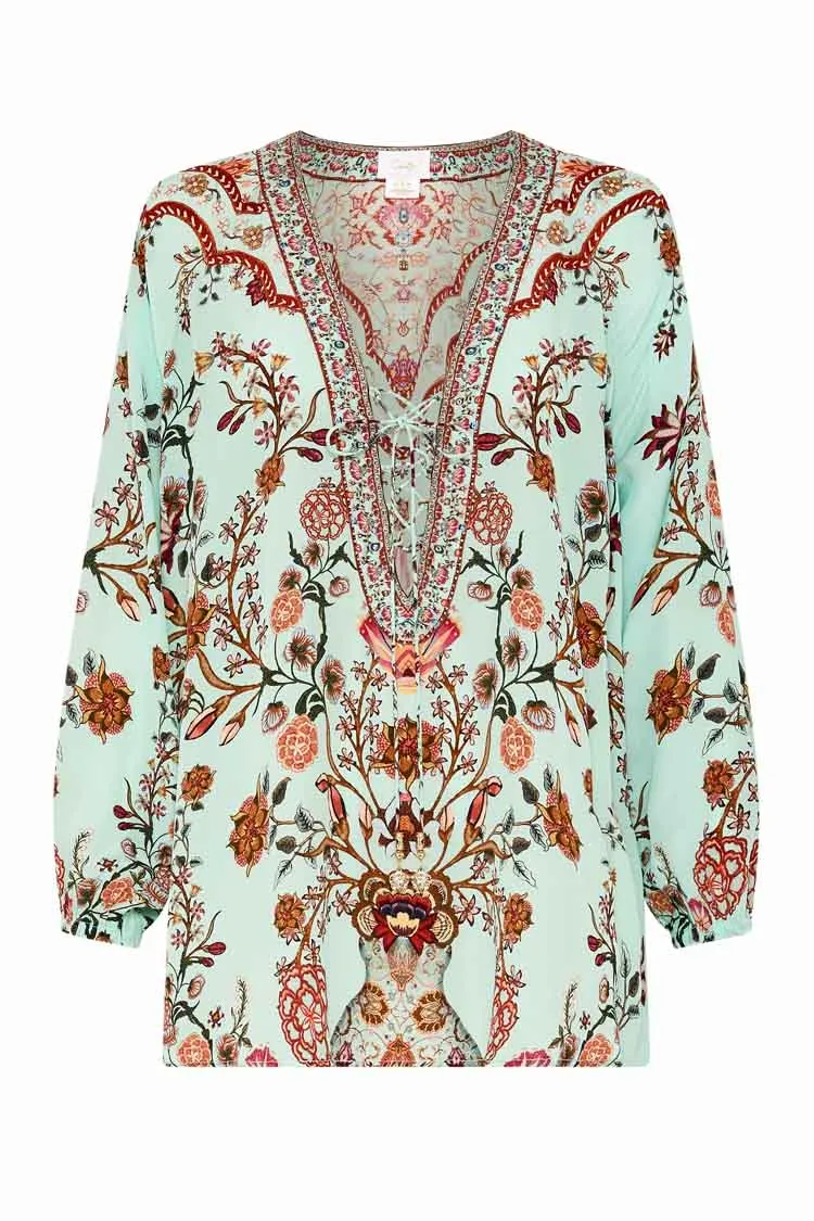 Lace Up Blouse in Weaving Worlds