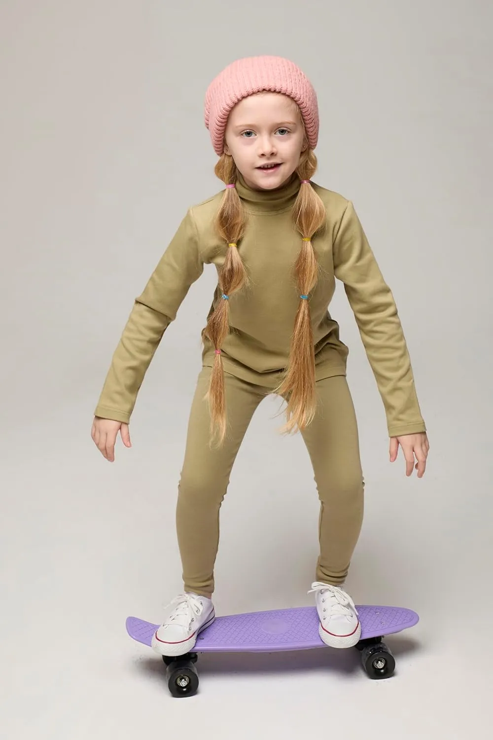 Lilax Girls' Basic Long Sleeve Turtleneck Cotton T-Shirt