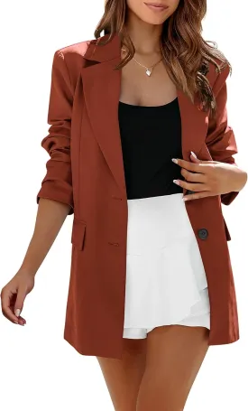MASCOMODA Casual Blazer Jackets for Women 2024 Fall Long Sleeve Open Front Button Work Office Suit Jacket with Pockets