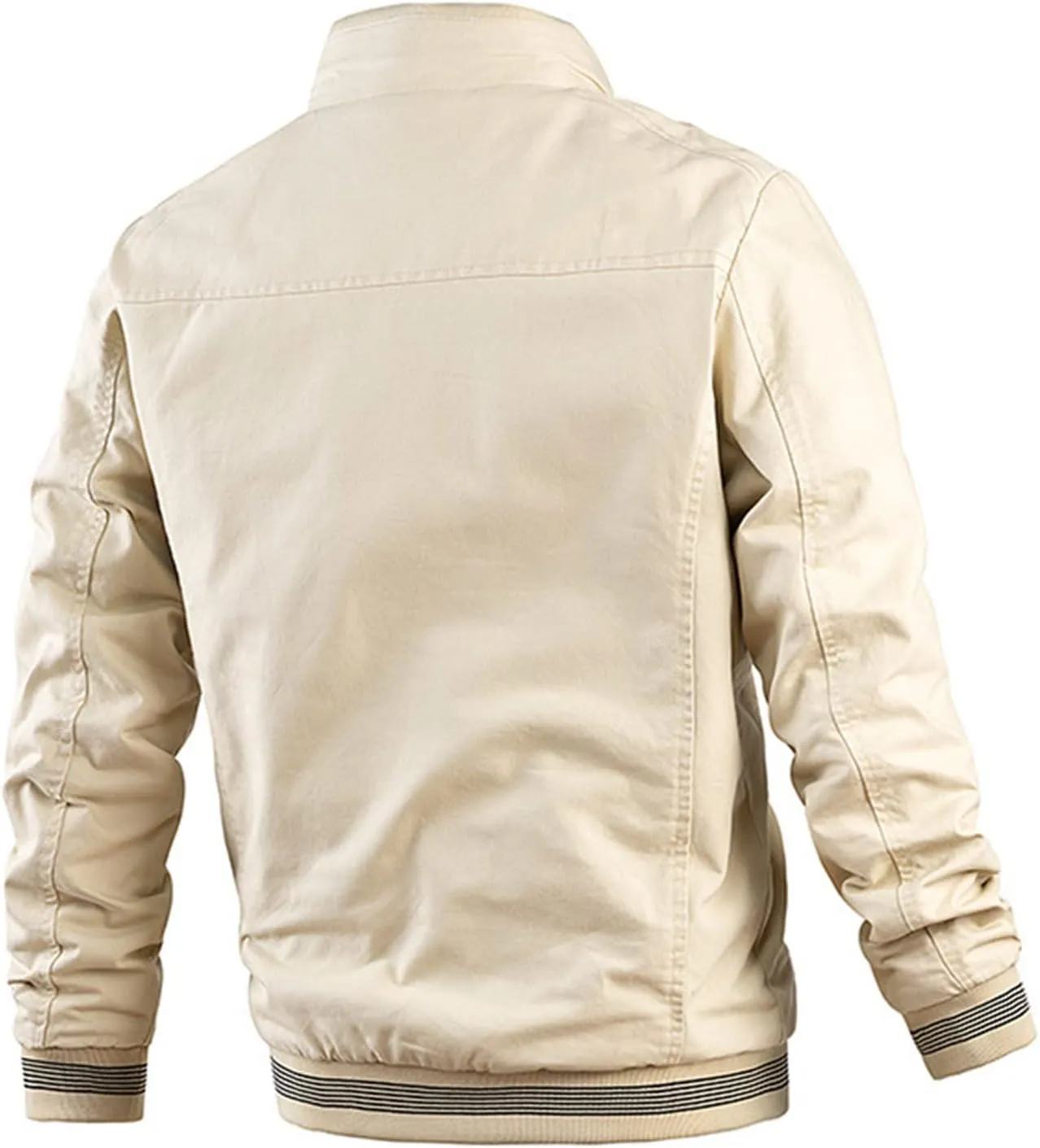 Men's Cotton Jacket Long Sleeve Lightweight Banded Collar Baseball Bomber Jacket Windbreaker