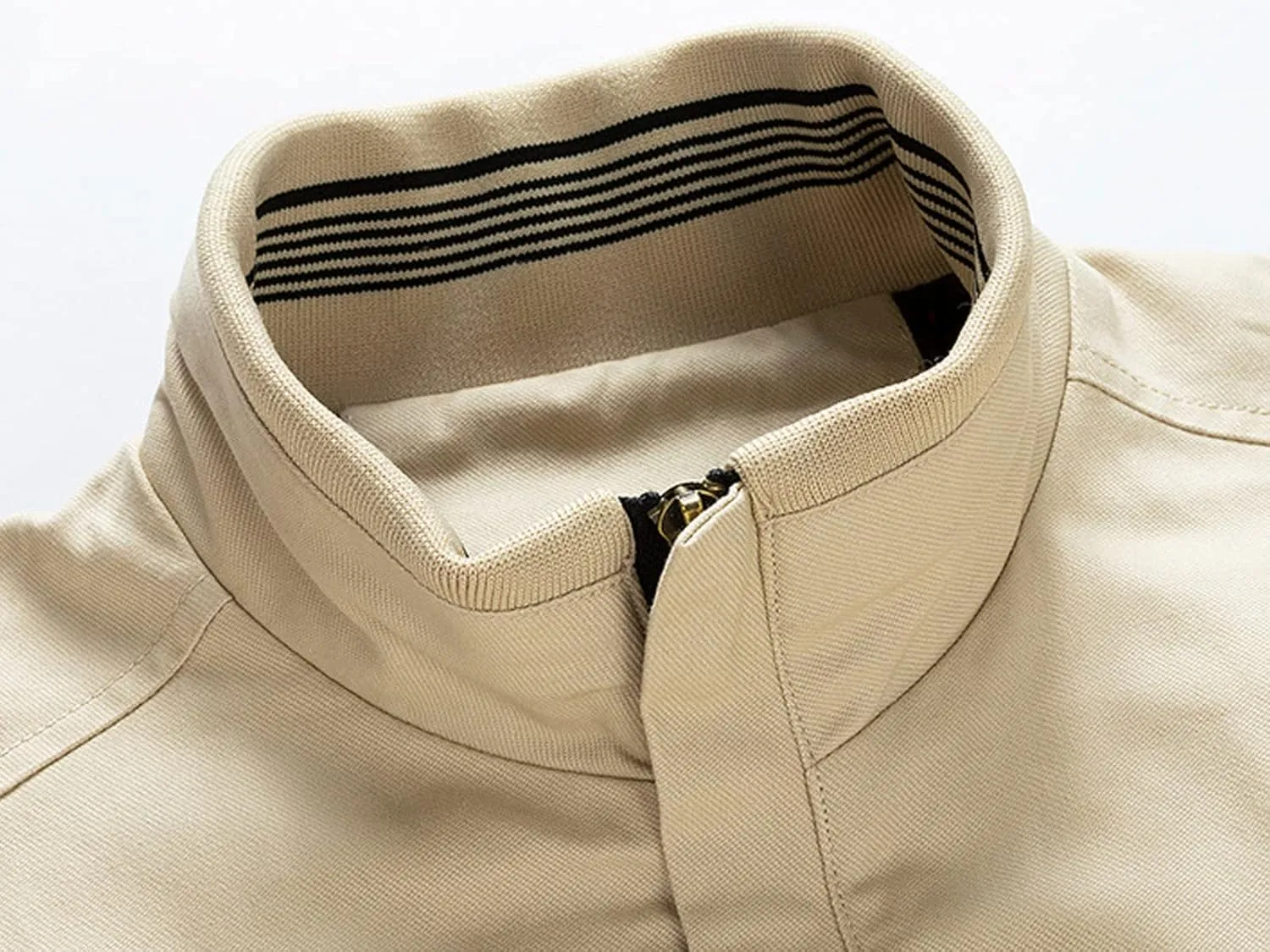 Men's Cotton Jacket Long Sleeve Lightweight Banded Collar Baseball Bomber Jacket Windbreaker