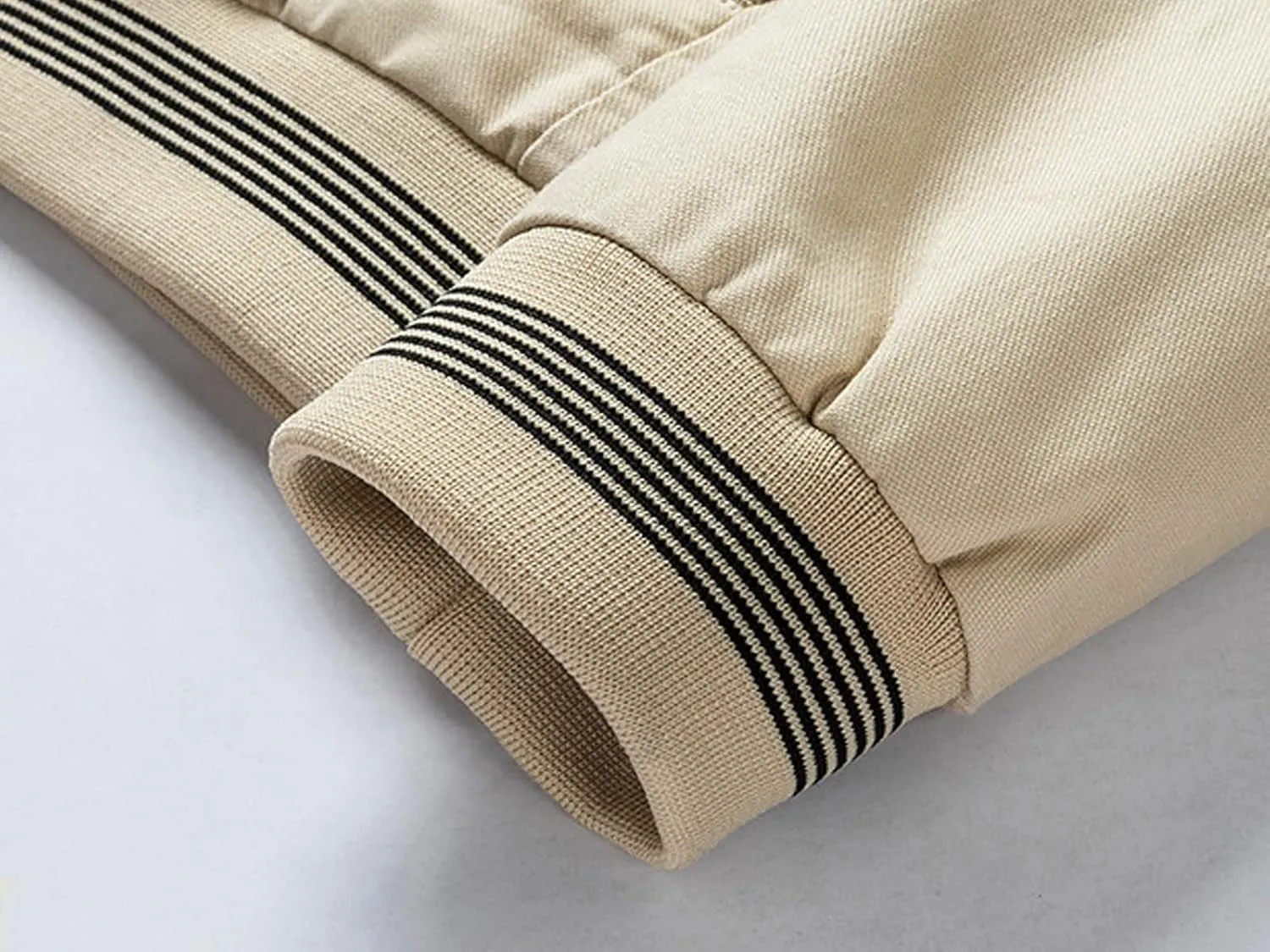 Men's Cotton Jacket Long Sleeve Lightweight Banded Collar Baseball Bomber Jacket Windbreaker