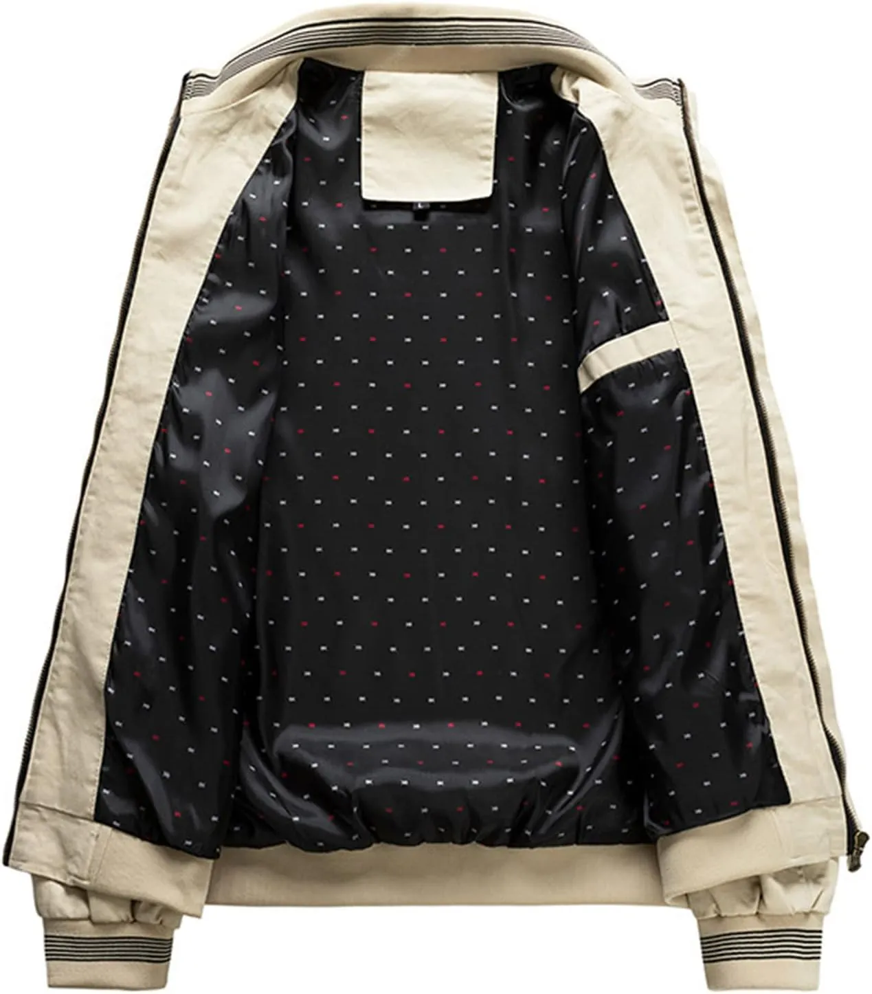 Men's Cotton Jacket Long Sleeve Lightweight Banded Collar Baseball Bomber Jacket Windbreaker