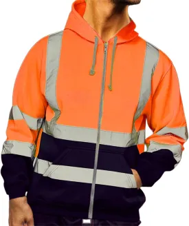 Mens High Visibility Safety Jacket Reflective High Vis Construction Work Bomber Coats Zipper Hoodies Sweatshirt Jacket