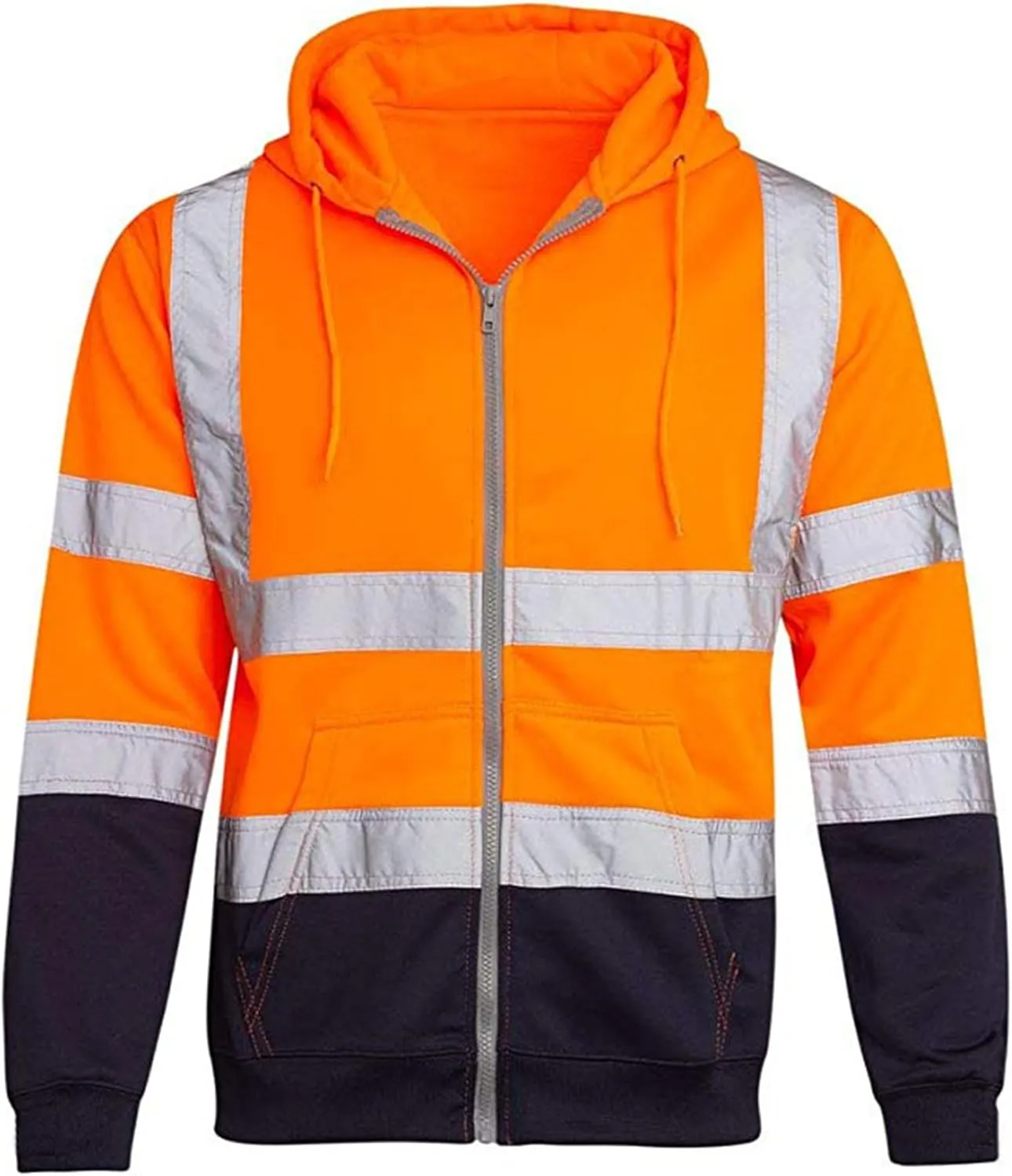 Mens High Visibility Safety Jacket Reflective High Vis Construction Work Bomber Coats Zipper Hoodies Sweatshirt Jacket