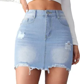 Pantete Womens Ripped Short Denim Skirts Frayed Raw Hem A Line Jean Pants