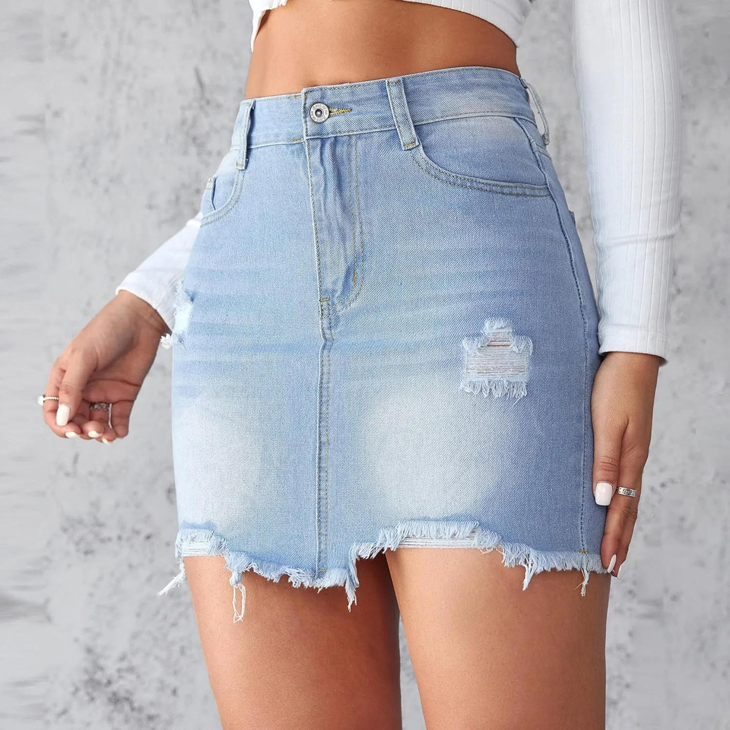 Pantete Womens Ripped Short Denim Skirts Frayed Raw Hem A Line Jean Pants