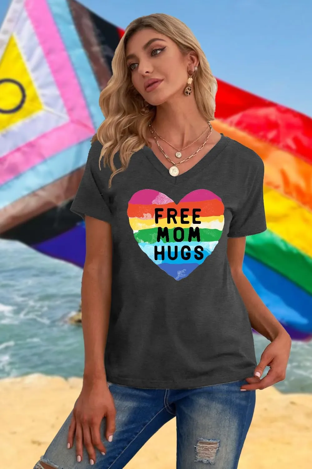Pride Shirts for Women: Rainbow Graphic T-Shirts LGBT Equality Gay Pride Tees Casual V Neck Short Sleeve Tops
