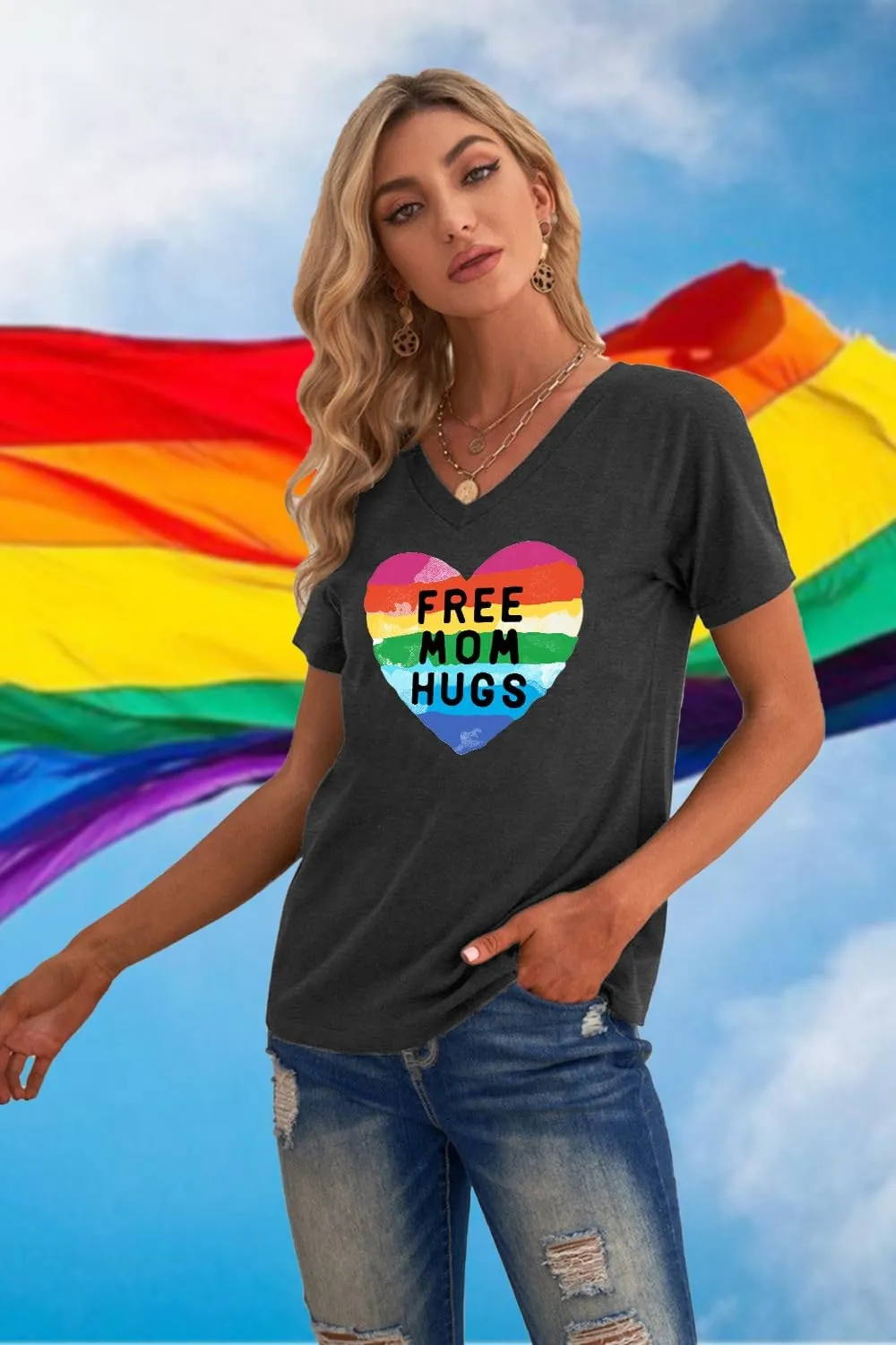 Pride Shirts for Women: Rainbow Graphic T-Shirts LGBT Equality Gay Pride Tees Casual V Neck Short Sleeve Tops