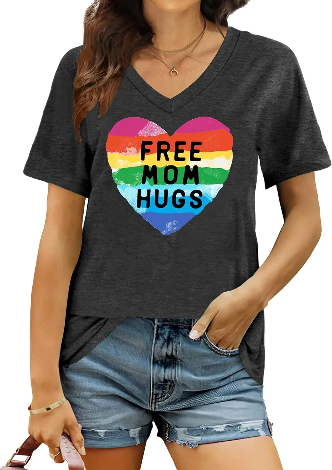 Pride Shirts for Women: Rainbow Graphic T-Shirts LGBT Equality Gay Pride Tees Casual V Neck Short Sleeve Tops