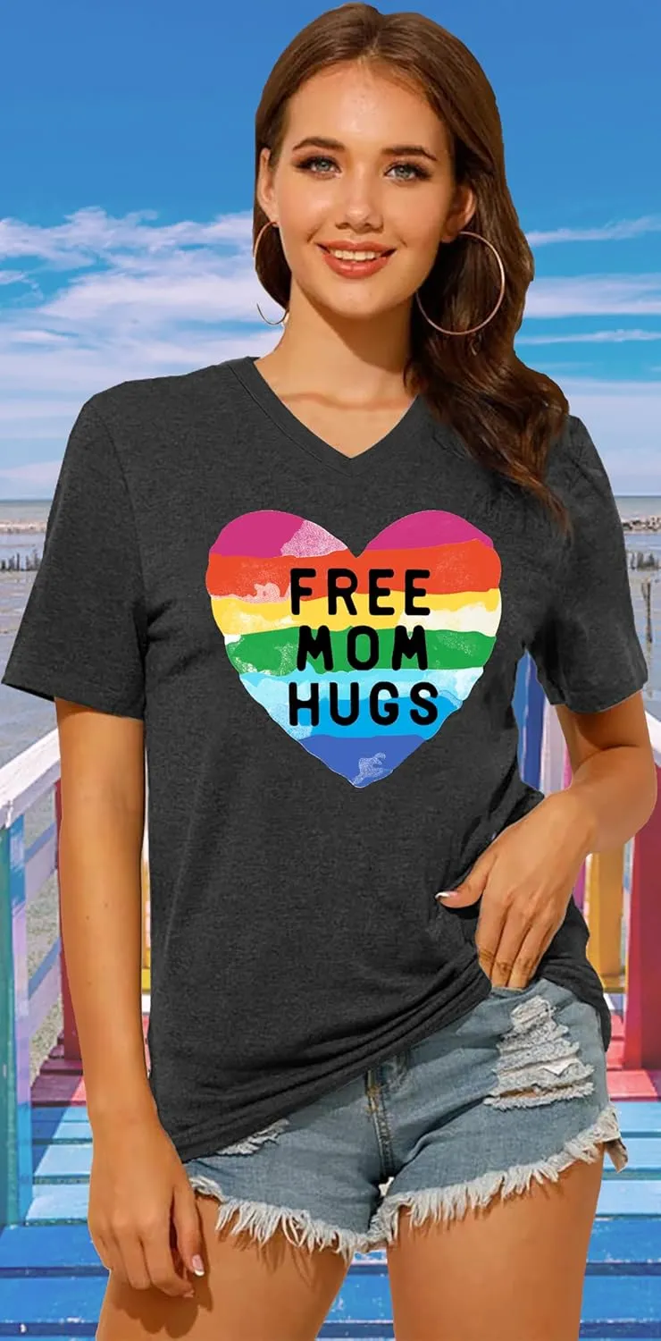 Pride Shirts for Women: Rainbow Graphic T-Shirts LGBT Equality Gay Pride Tees Casual V Neck Short Sleeve Tops