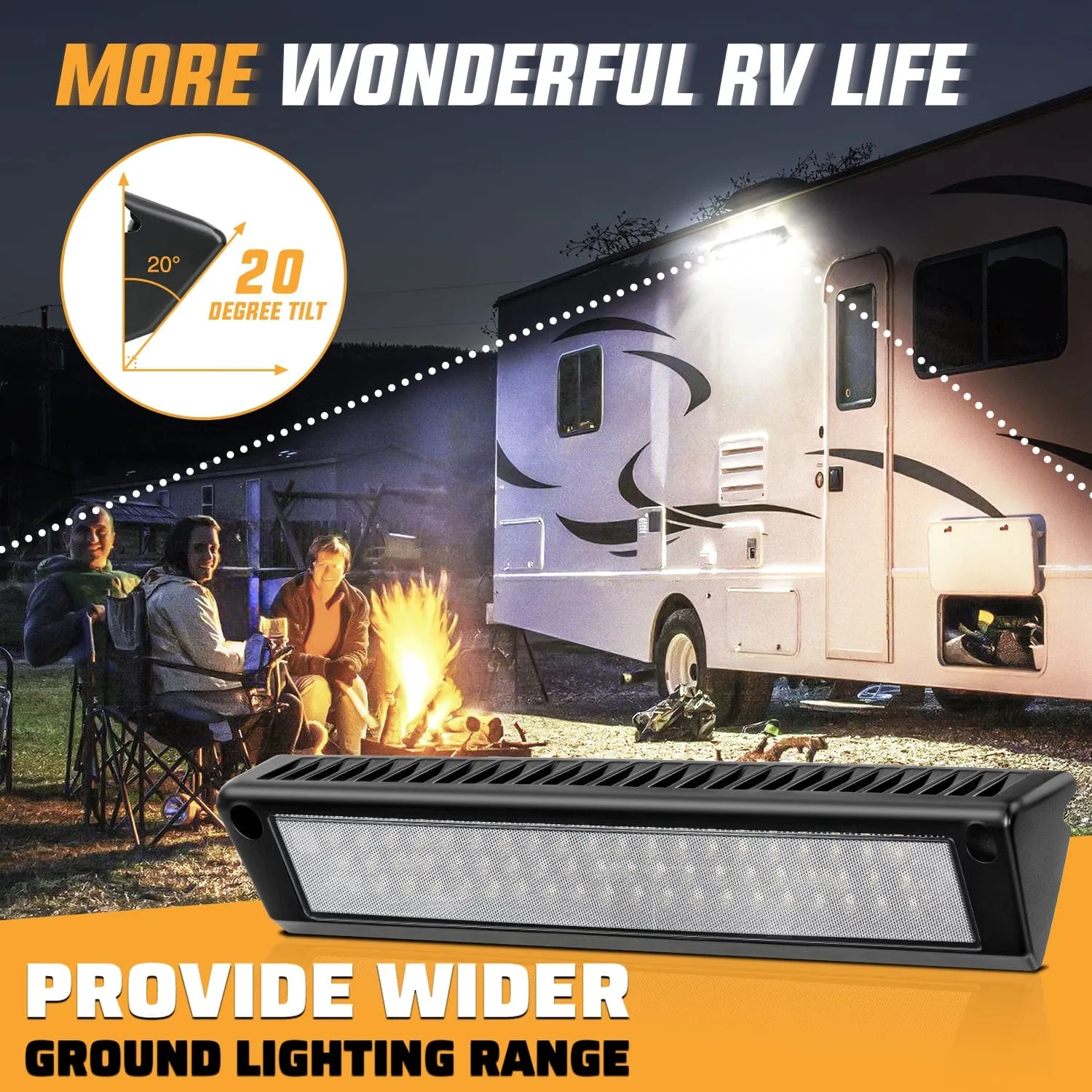 RV Exterior Light 13 Inch White Beam Porch Lights Black Aluminum