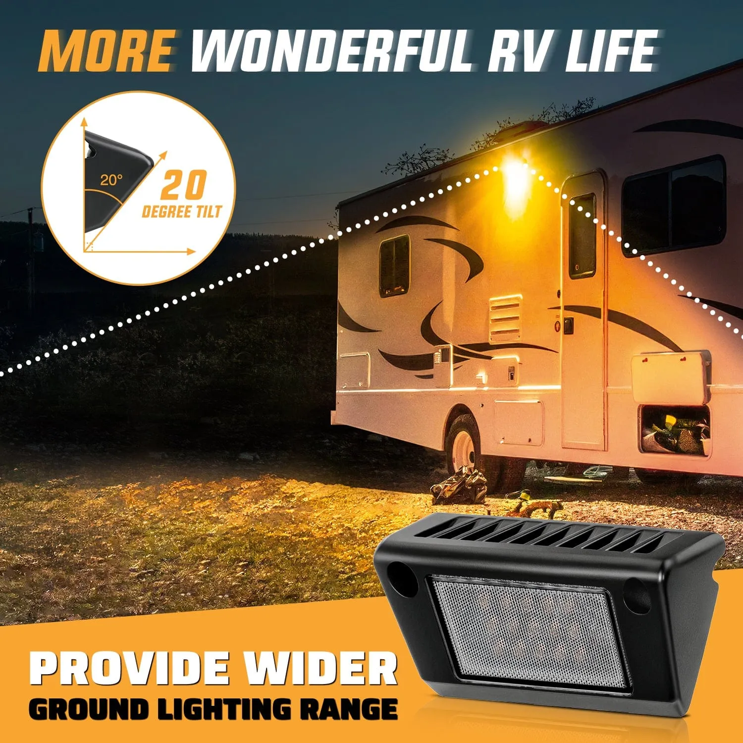 RV Exterior Light 2PCS 5 Inch Amber Beam Porch Lights Black Aluminum