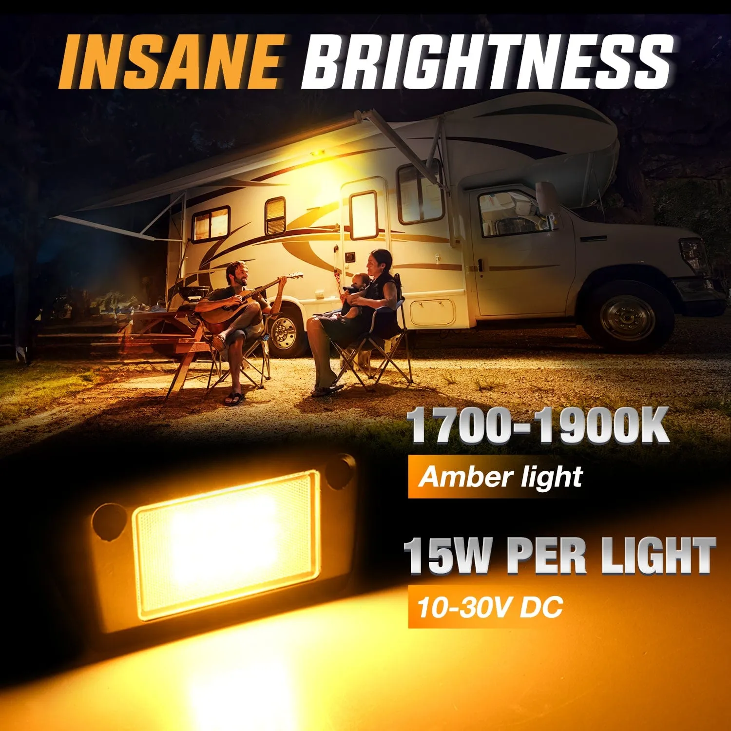 RV Exterior Light 2PCS 5 Inch Amber Beam Porch Lights Black Aluminum