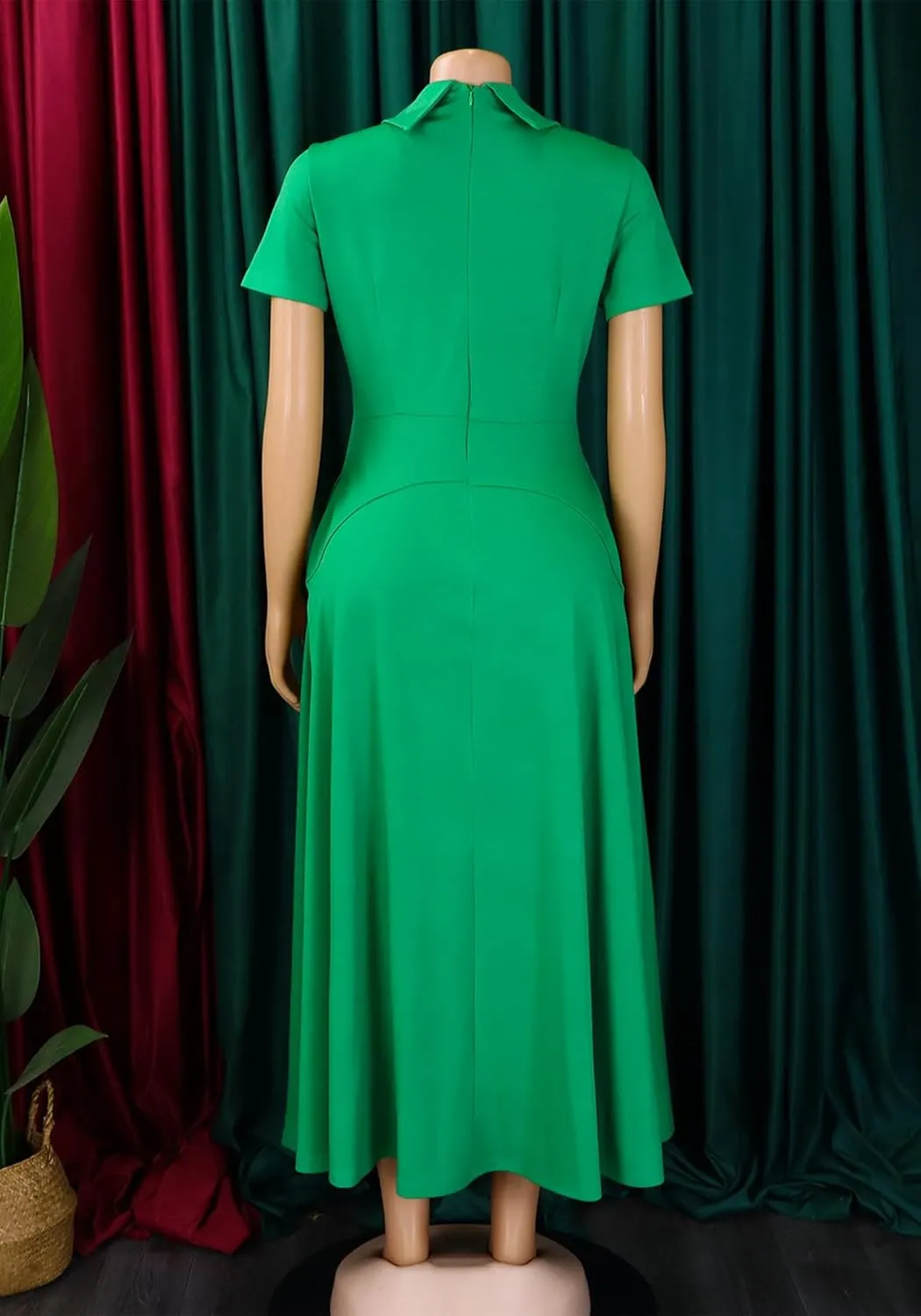 Seltaon Women Elegant Semi Formal Midi Dresses Short Sleeve A Line Church Cocktail Party Dress Plus Size