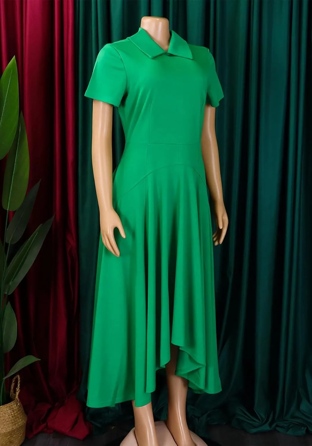 Seltaon Women Elegant Semi Formal Midi Dresses Short Sleeve A Line Church Cocktail Party Dress Plus Size