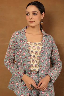Shuddhi Steel Blue 3 Pcs Co-Ord Set