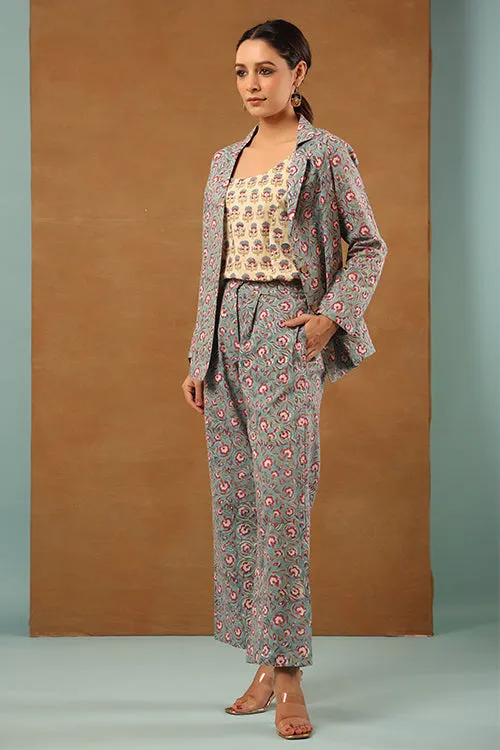 Shuddhi Steel Blue 3 Pcs Co-Ord Set