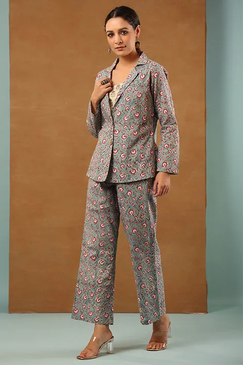 Shuddhi Steel Blue 3 Pcs Co-Ord Set