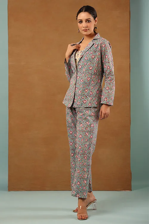 Shuddhi Steel Blue 3 Pcs Co-Ord Set