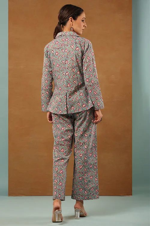 Shuddhi Steel Blue 3 Pcs Co-Ord Set