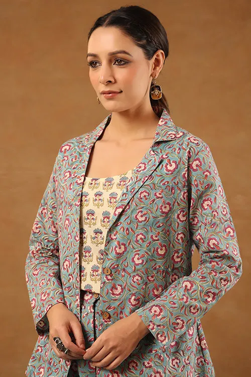 Shuddhi Steel Blue 3 Pcs Co-Ord Set