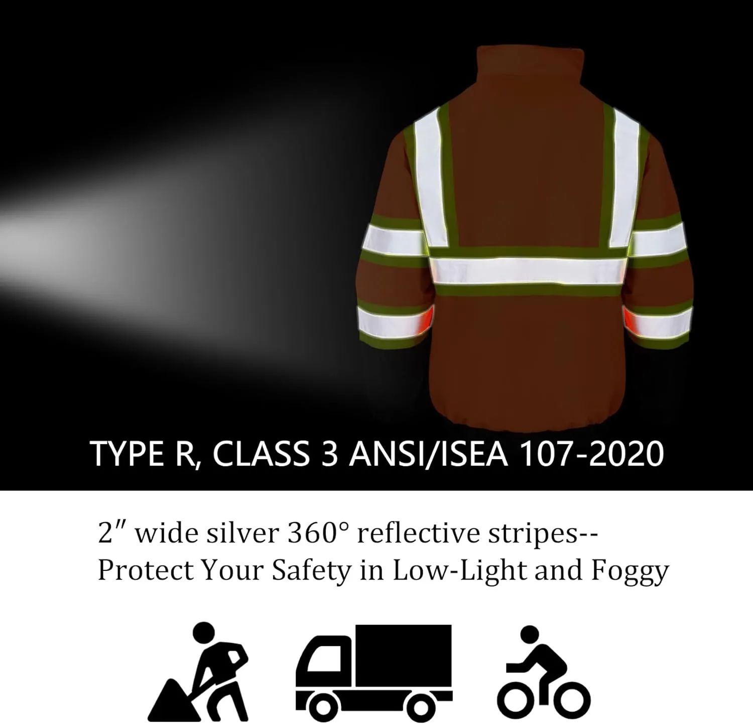 VENDACE High Visibility Reflective Safety Jackets for Men Sherpa Fleece Lined ANSI Class 3 Hi Vis Construction Work Jacket