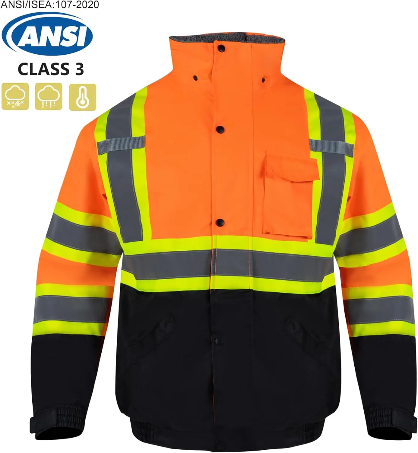 VENDACE High Visibility Reflective Safety Jackets for Men Sherpa Fleece Lined ANSI Class 3 Hi Vis Construction Work Jacket